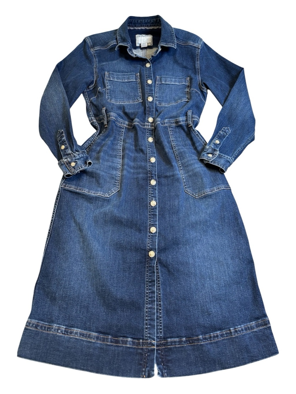Tommy Bahama Indigo Denim Midi Shirt Dress Medium M Button Front Utility Dress - Picture 2 of 7